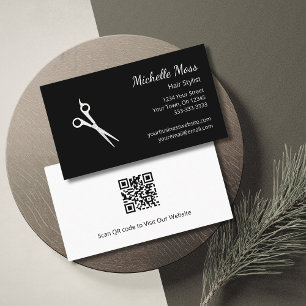 Tarjeta De Visita Código QR Tijeras estilistas modernas de pelo negr