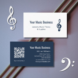 Tarjeta De Visita Código QR Treble Clef Músico Lecciones de música