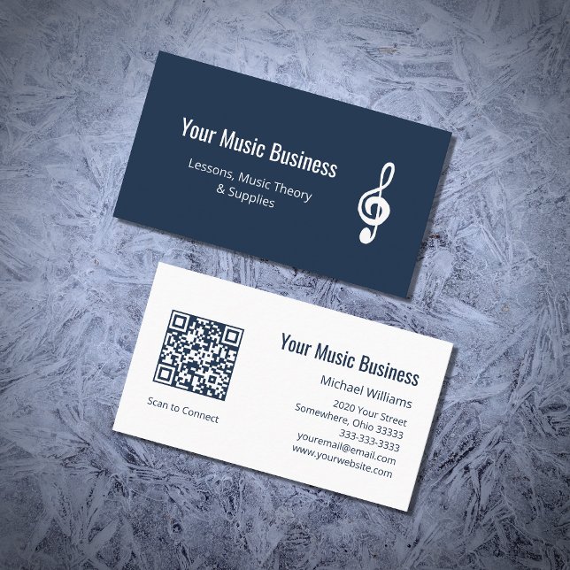 Tarjeta De Visita Código QR Treble Clef Navy Blue Music Lecciones (Subido por el creador)