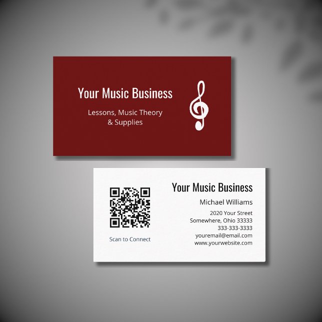 Tarjeta De Visita Código QR Treble Clef Profesional Rojo Musical (Subido por el creador)