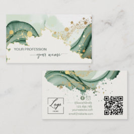 Tarjeta De Visita Código Qr verde de salvia en acuarela