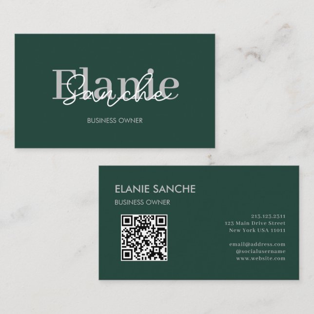 Tarjeta De Visita Codigo QR verde esmeralda moderno de moda (Anverso / Reverso)