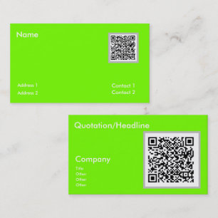 tarjeta de visita código QR verde fluorescente