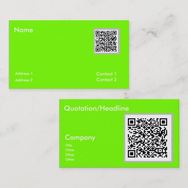 tarjeta de visita código QR verde fluorescente (Anverso / Reverso)