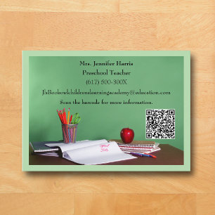 Tarjeta De Visita Código QR Verde Grado Escuela Preescolar Maestro
