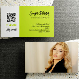 Tarjeta De Visita Código QR verde Lime Foto Iconos de medios sociale