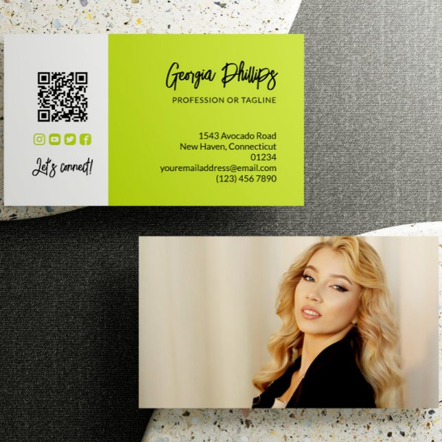 Tarjeta De Visita Código QR verde Lime Foto Iconos de medios sociale (Subido por el creador)