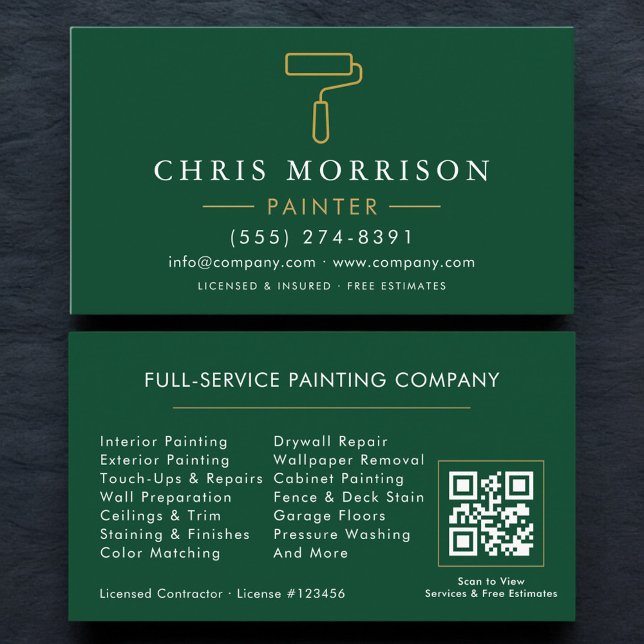 Tarjeta De Visita Código QR Verde Oro Pintor Moderno (Subido por el creador)