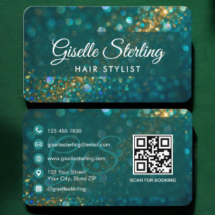 Tarjeta De Visita Código QR verde para estilista de cabello