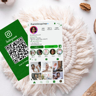 Tarjeta De Visita Código QR verde personalizado de Instagram Redes