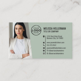 Tarjeta De Visita Código QR Verde Profesional Logo Foto