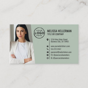 Tarjeta De Visita Código QR Verde Profesional Logo Foto