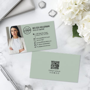 Tarjeta De Visita Código QR Verde Profesional Logo Foto