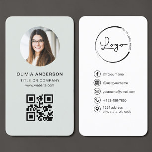 Tarjeta De Visita Código QR Verde Sage Foto