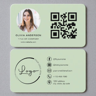Tarjeta De Visita Código QR Verde Sage Foto