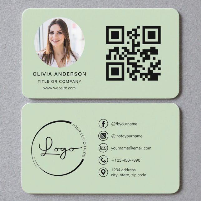 Tarjeta De Visita Código QR Verde Sage Foto (Subido por el creador)