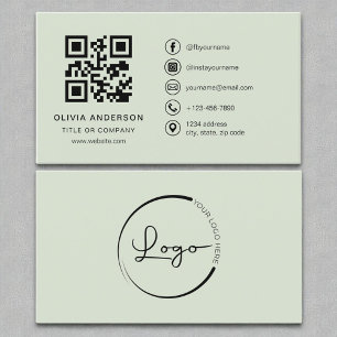 Tarjeta De Visita Código QR verde sage moderno profesional