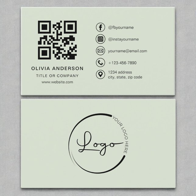 Tarjeta De Visita Código QR verde sage moderno profesional (Subido por el creador)