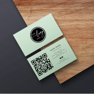 Tarjeta De Visita Código QR Verde Salvia Círculo Personalizado Tu Lo