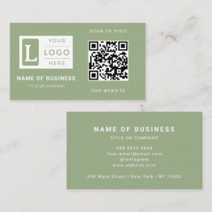 Tarjeta De Visita Código QR Verde Salvia Moderno Minimalista Logo Pe