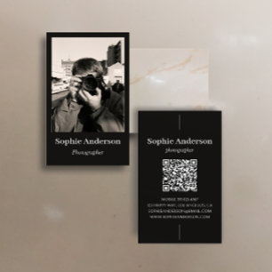 Tarjeta De Visita Código QR Vertical de Fotógrafo Minimalista Elegan