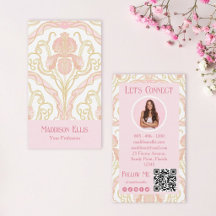 Código QR y foto floral Art Nouveau rosa
