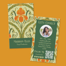 Código QR y foto floral Art Nouveau verde