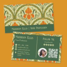 Código QR y foto floral Art Nouveau verde