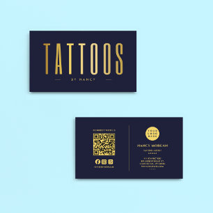 Tarjeta De Visita Código QR y logotipo de artista de tatuajes azul m