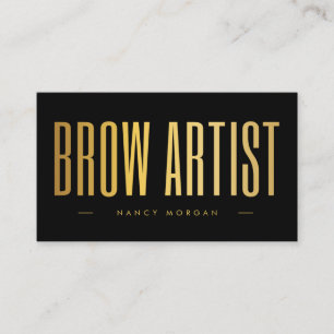 Tarjeta De Visita Código QR y logotipo de Brow Artist negro y dorado