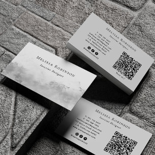 Tarjeta De Visita Código QR y redes sociales de humo abstracto gris
