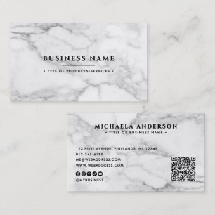 Tarjeta De Visita Código QR y redes sociales de mármol blanco elegan