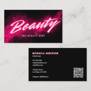 Tarjeta De Visita Código QR y redes sociales de Pink Neon & Smoke La