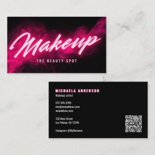 Tarjeta De Visita Código QR y redes sociales de Pink Neon & Smoke La