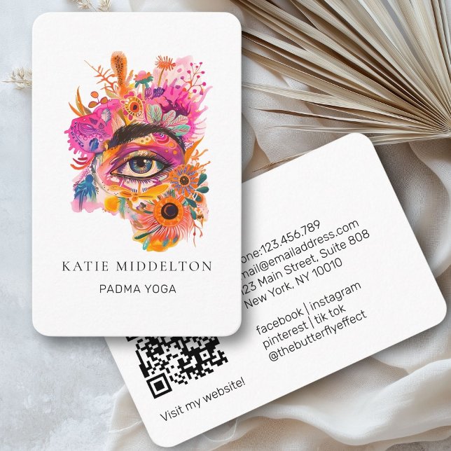 Tarjeta De Visita Código QR - Yoga ocular Reiki Wellness (QR Code- Eye, Watercolor, Yoga Reiki Wellness Business Card)
