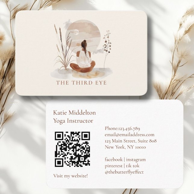 Tarjeta De Visita Código QR- Yoga Reiki Wellness (QR Code- Yoga Reiki Wellness Healthiness Wellness Business Card)