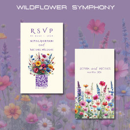Tarjeta De Visita Código Sinfonía de Flores Silvestres-RSVP-QR-