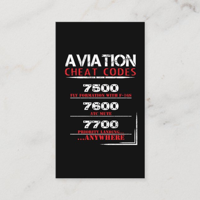 Tarjeta De Visita Códigos del tramposo de la aviación - camiseta (Anverso)