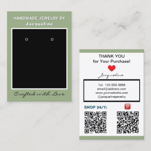Tarjeta De Visita Códigos QR de Aretes de Joyería Verde Salvia