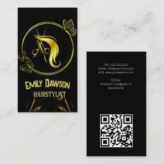 Tarjeta De Visita Códigos QR de Tijeras y Mariposas Lindas para Pelu