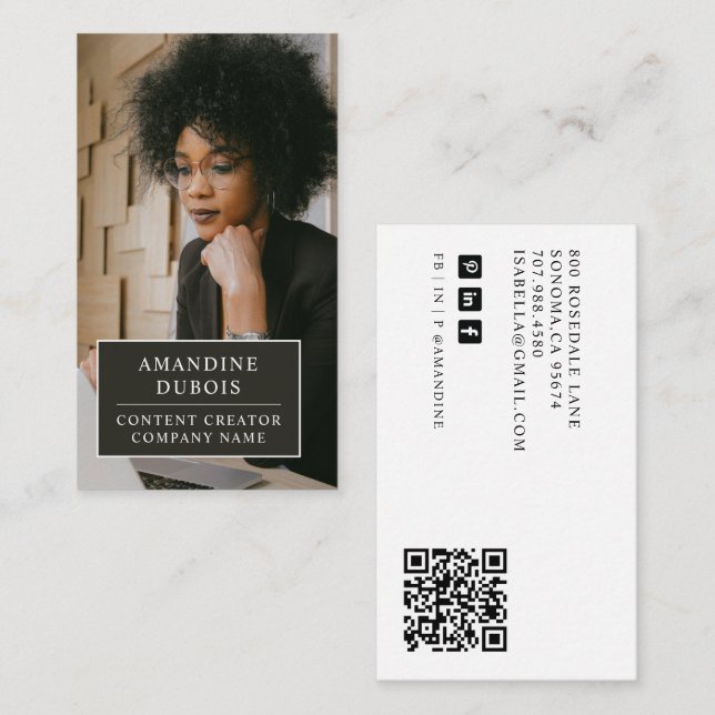 Tarjeta De Visita Códigos QR para creadores de contenido fotográfico (Anverso / Reverso)