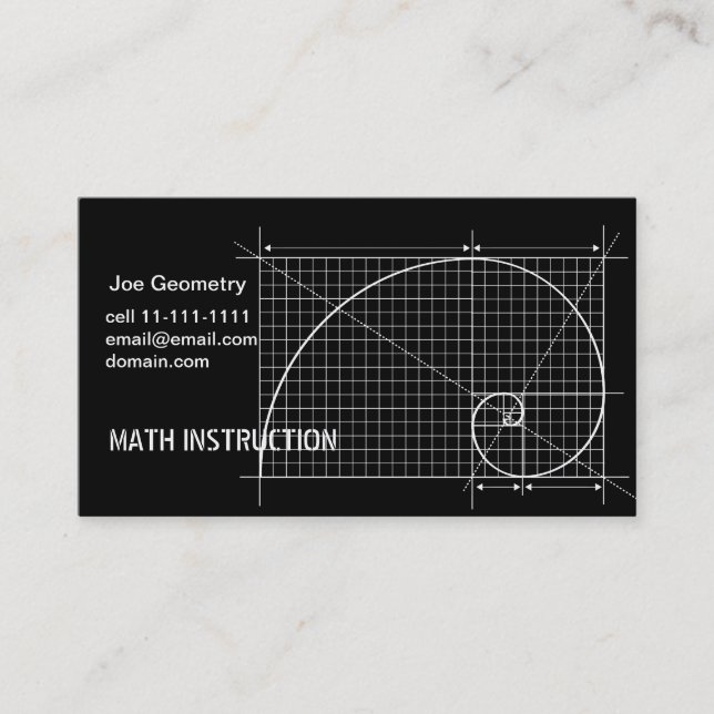 Tarjeta De Visita Coeficiente de oro, espiral de Fibonacci, (Anverso)