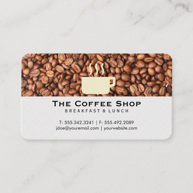 Tarjeta De Visita Coffee Bean Pile | Coffee Cup Logo (Anverso)