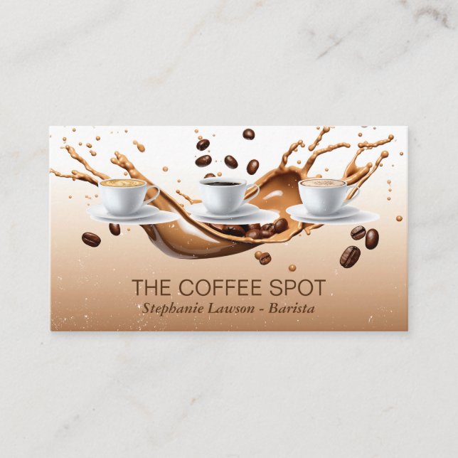 Tarjeta De Visita Coffee Beans Splash | Cup of Java (Anverso)