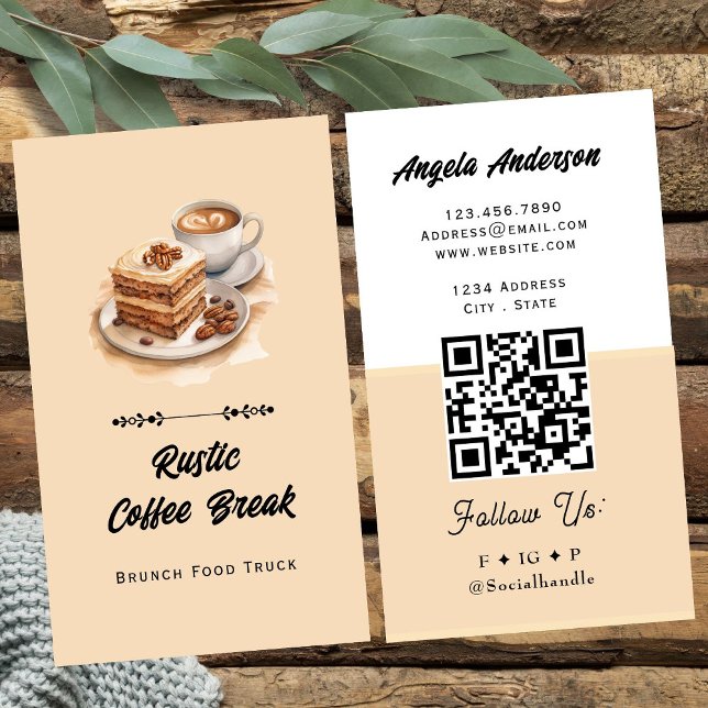 Tarjeta De Visita Coffee Breakfast Theme QR Code and Website (Subido por el creador)