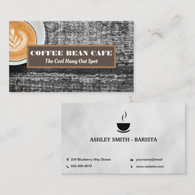 Tarjeta De Visita Coffee Cup on Wooden Table Business Card (Anverso / Reverso)