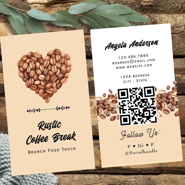 Tarjeta De Visita Coffee Heart Trendy QR Code and Website (Subido por el creador)