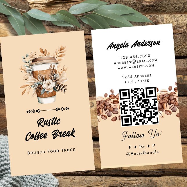 Tarjeta De Visita Coffee Latte Trendy QR Code and Website (Subido por el creador)