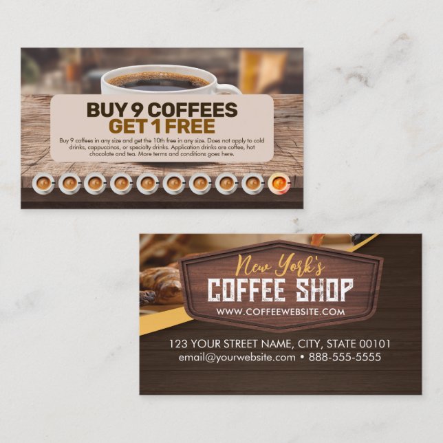 Tarjeta De Visita Coffee Shop Cafe Loyalty Punch Card (Anverso / Reverso)