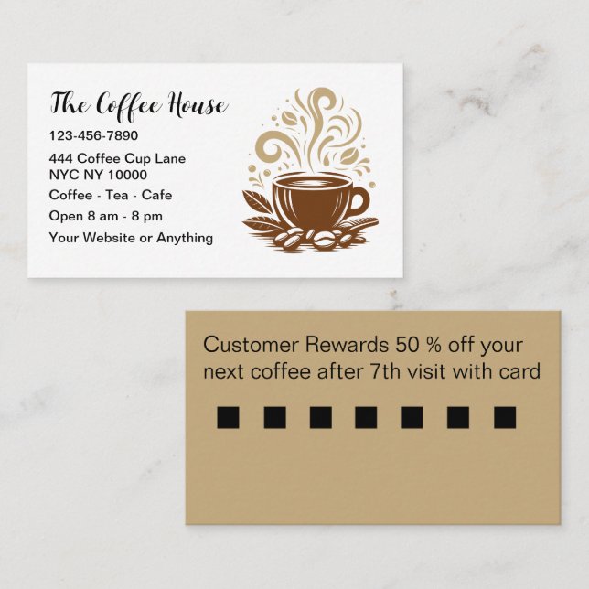 Tarjeta De Visita Coffee Shop Customer Rewards Business Cards (Anverso / Reverso)